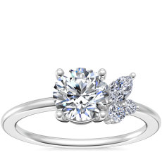 Asymmetrical Marquise and Round Cluster Diamond Engagement Ring in 14k White Gold